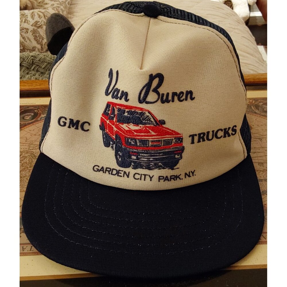 Van Buren GMC Truck Mesh Snapback Hat Navy & Red Logo Retro Style